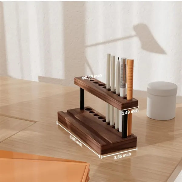Wood Desk Organizer Pen Holder With Phone Stand