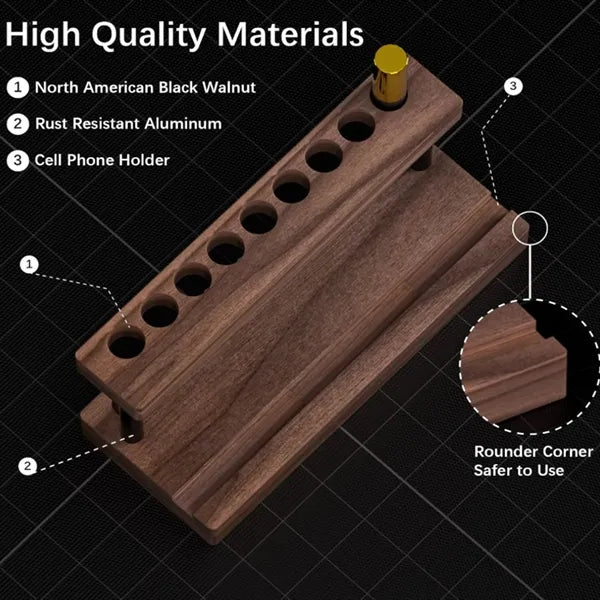 Wood Desk Organizer Pen Holder With Phone Stand