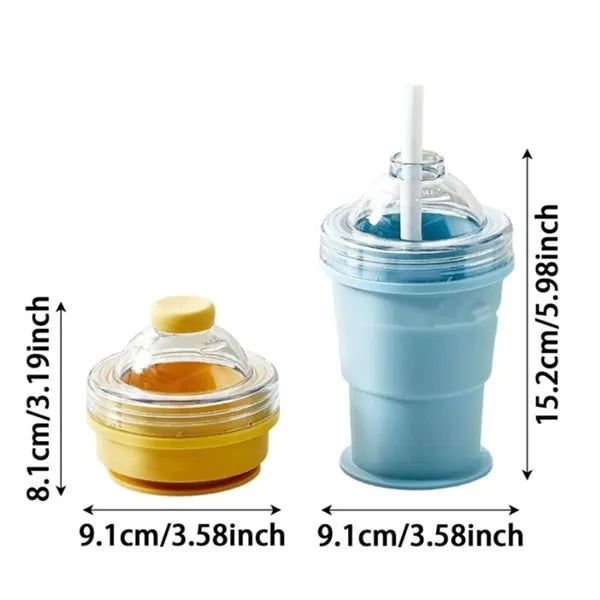 2 in 1 Collapsible Silicone Ice Ball Maker Cup with Straw
