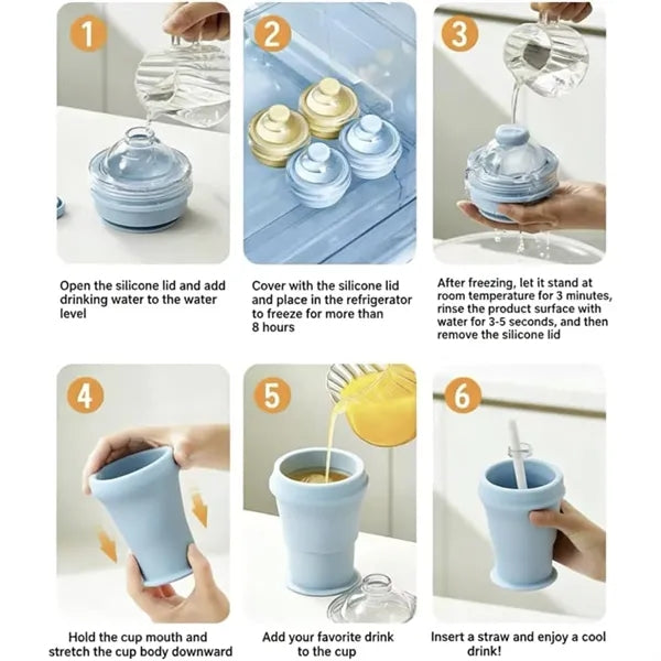 2 in 1 Collapsible Silicone Ice Ball Maker Cup with Straw