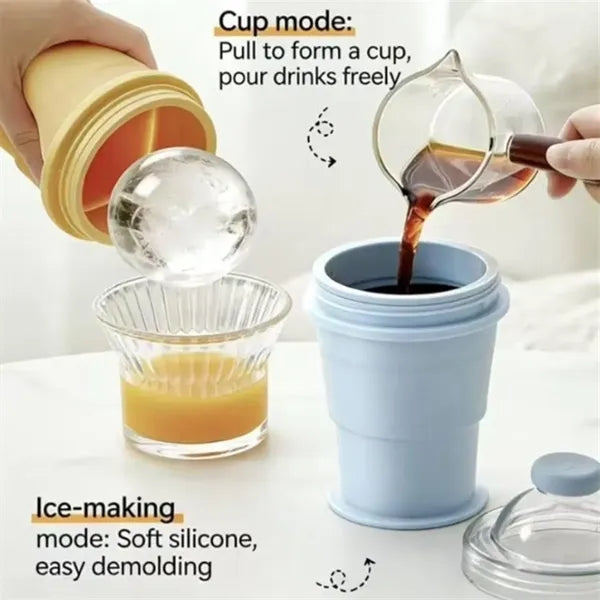 2 in 1 Collapsible Silicone Ice Ball Maker Cup with Straw
