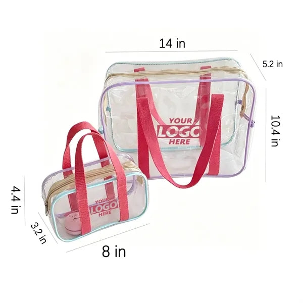 Clear PVC Beach Tote Zipper Shoulder Bag Women Pink