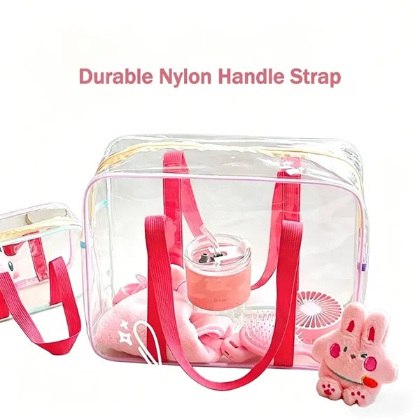 Clear PVC Beach Tote Zipper Shoulder Bag Women Pink