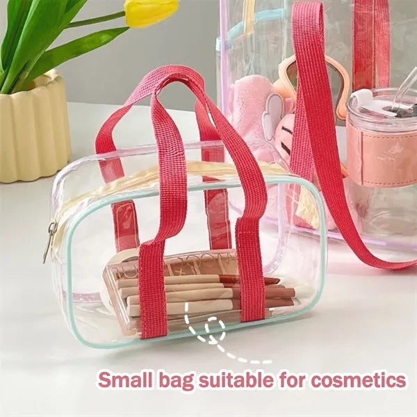 Clear PVC Beach Tote Zipper Shoulder Bag Women Pink
