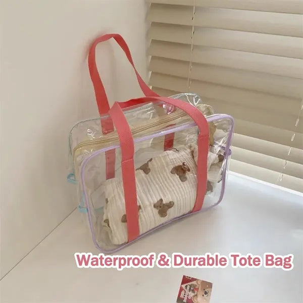 Clear PVC Beach Tote Zipper Shoulder Bag Women Pink