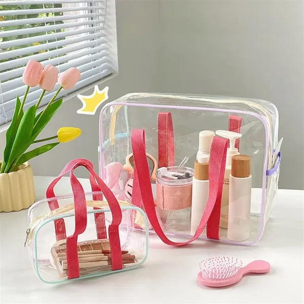 Clear PVC Beach Tote Zipper Shoulder Bag Women Pink