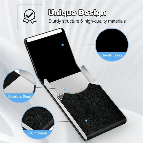 Business Card Holder Leather Steel Magnetic Slim Meeting