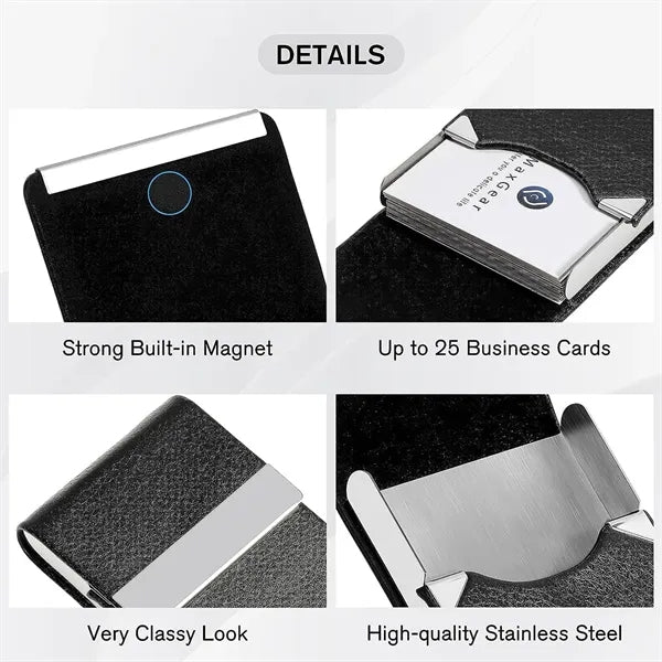 Business Card Holder Leather Steel Magnetic Slim Meeting