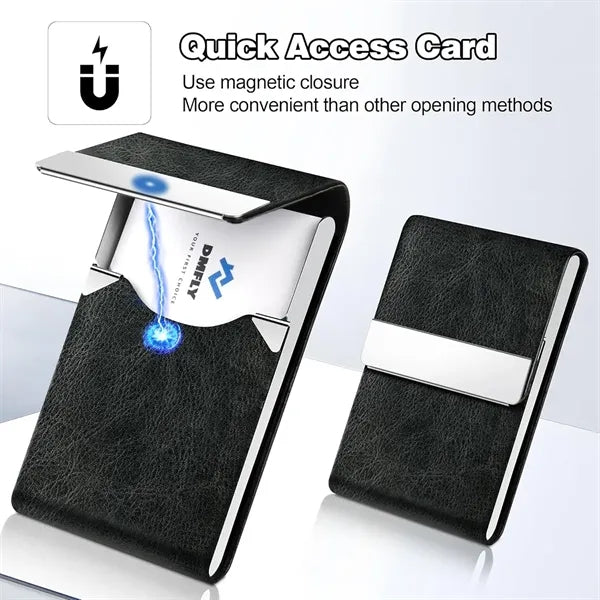 Business Card Holder Leather Steel Magnetic Slim Meeting