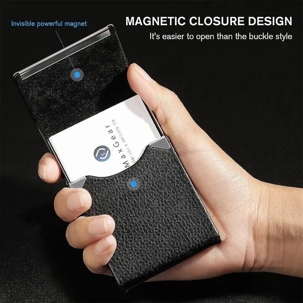 Business Card Holder Leather Steel Magnetic Slim Meeting