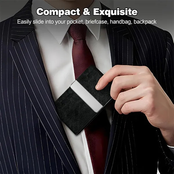 Business Card Holder Leather Steel Magnetic Slim Meeting