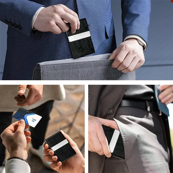 Business Card Holder Leather Steel Magnetic Slim Meeting