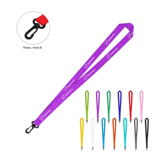3/4" Nylon Flat Badge Holder Lanyard Strap W/ Plastic J Hook