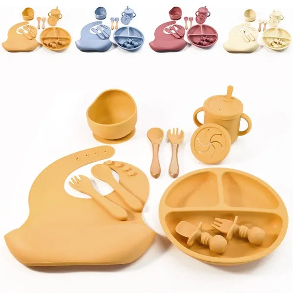 10-Piece Silicone Infant Feeding Set w/ Wood-Handle Utensils