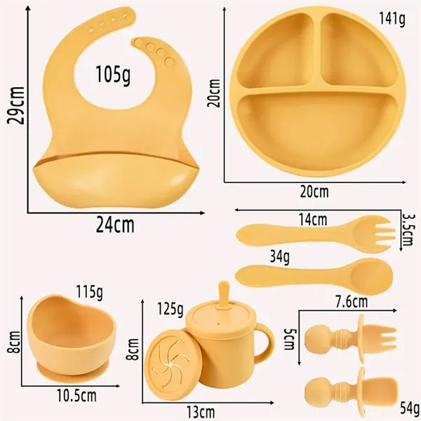 10-Piece Silicone Infant Feeding Set w/ Wood-Handle Utensils