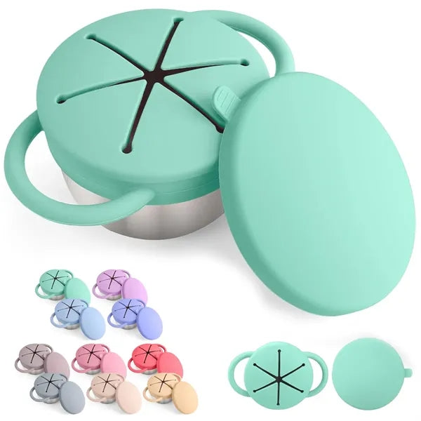 3-in-1 Stainless Steel Bowl w/ Silicone Cup &Spill-Proof Lid