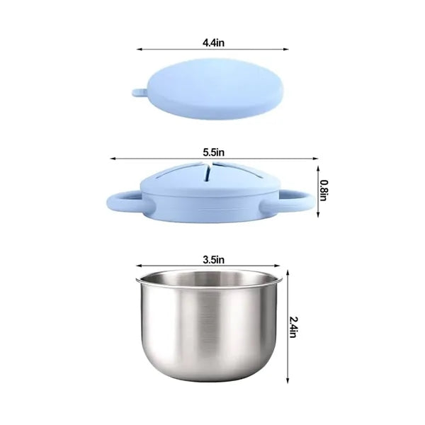 3-in-1 Stainless Steel Bowl w/ Silicone Cup &Spill-Proof Lid