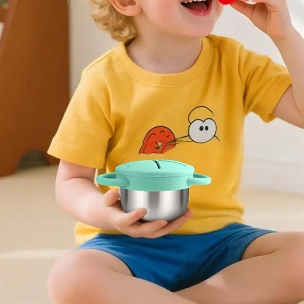 3-in-1 Stainless Steel Bowl w/ Silicone Cup &Spill-Proof Lid