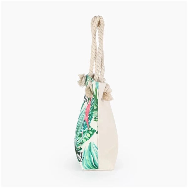 Flamingo Design Cotton Zipped Beach Tote Bag