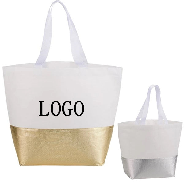 Large Laminated Non-Woven Metallic Bottom Tote