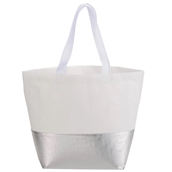 Large Laminated Non-Woven Metallic Bottom Tote