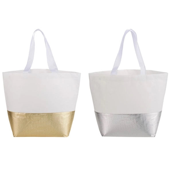 Large Laminated Non-Woven Metallic Bottom Tote