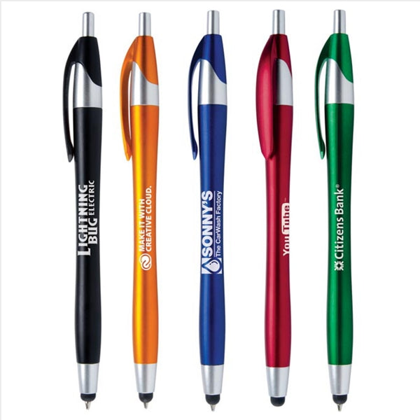 Plastic click-action stylus ballpoint pen