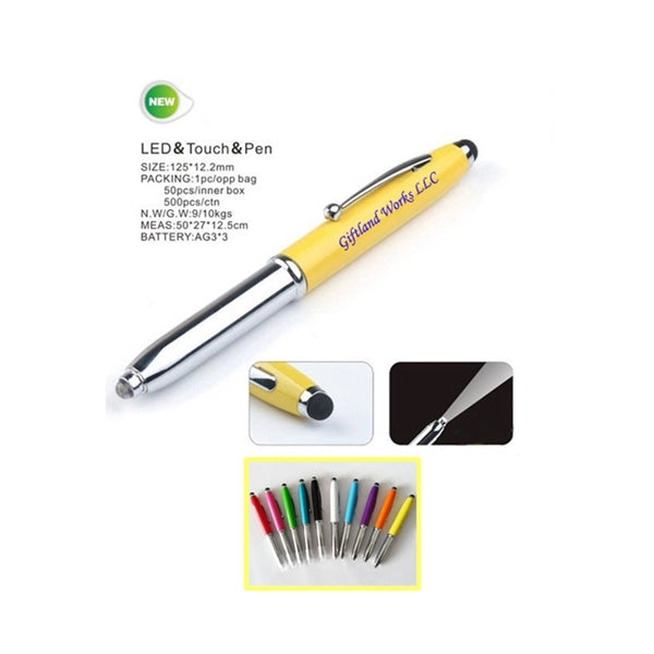 Three In One Stylus Metal Pen With Flashlight