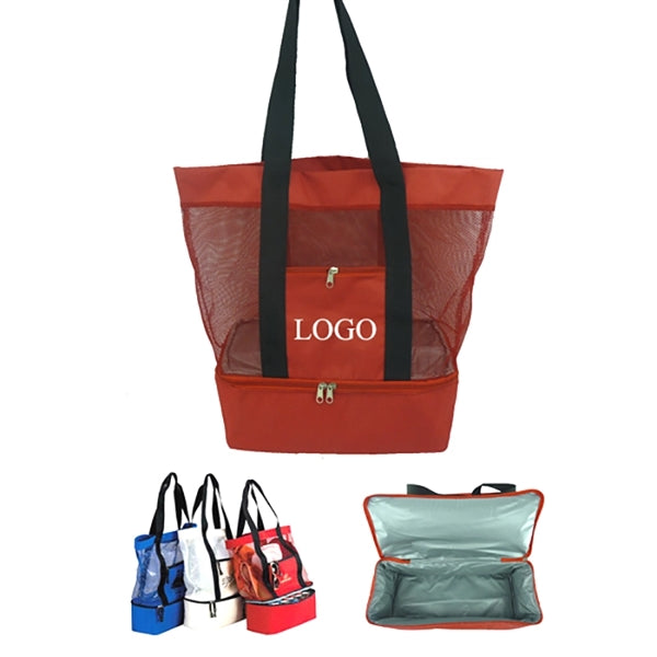Beach Tote Cooler Bag With Handle And Mesh Pocket