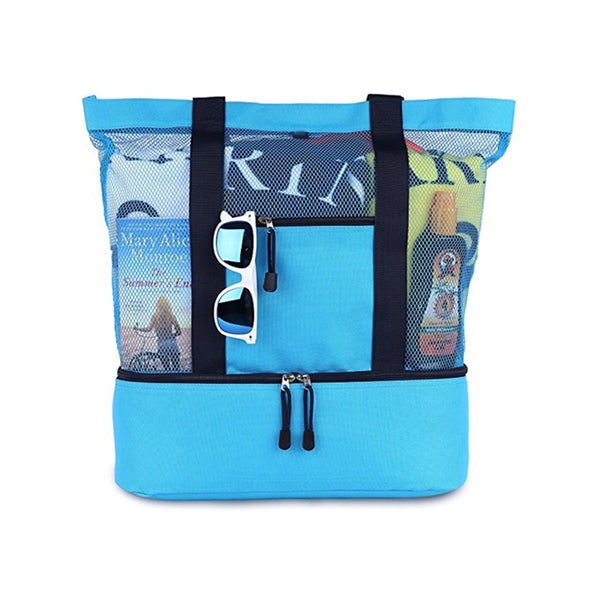 Beach Tote Cooler Bag With Handle And Mesh Pocket