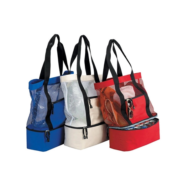 Beach Tote Cooler Bag With Handle And Mesh Pocket