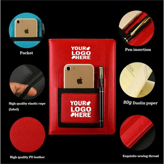 PU Journal with Phone Pocket and Elastic Pen Holder