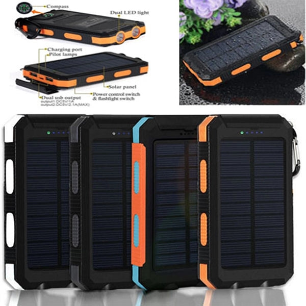 6000 mAh Waterproof Solar Power Bank with Flashlight