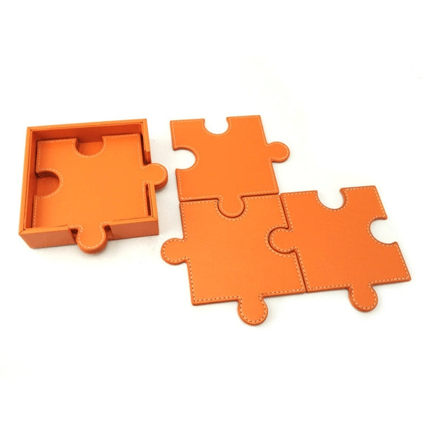 PU Leather puzzle cup coaster with press logo