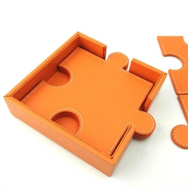 PU Leather puzzle cup coaster with press logo