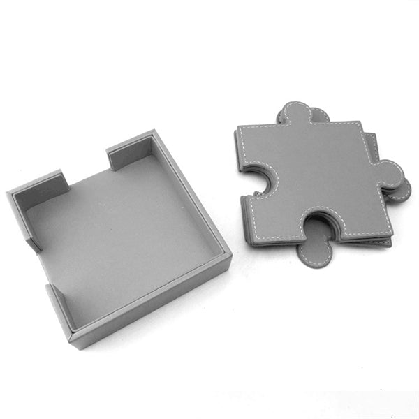PU Leather puzzle cup coaster with press logo