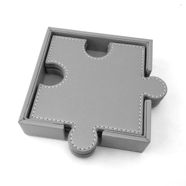 PU Leather puzzle cup coaster with press logo