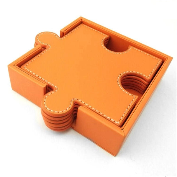 PU Leather puzzle cup coaster with press logo