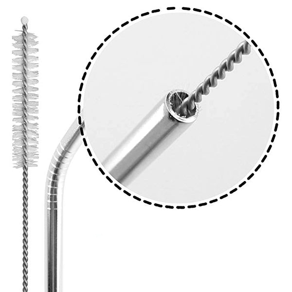 Stainless Steel Straws w/ Cleaning Brushes Velvet Bag