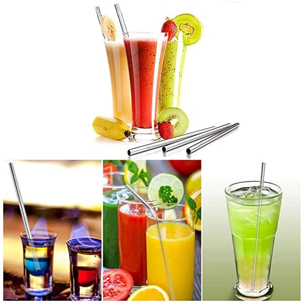 Stainless Steel Straws w/ Cleaning Brushes Velvet Bag