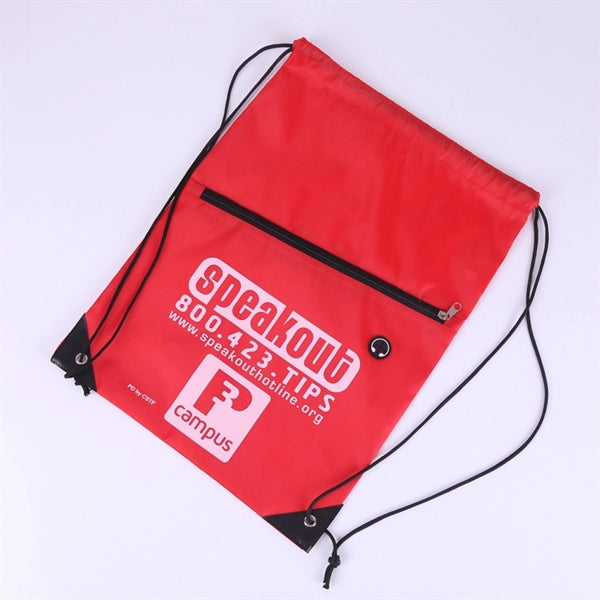 Drawstring Bag Backpack W/Front Zipper
