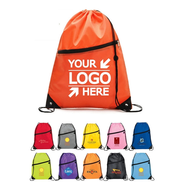 Drawstring Bag Backpack W/Front Zipper