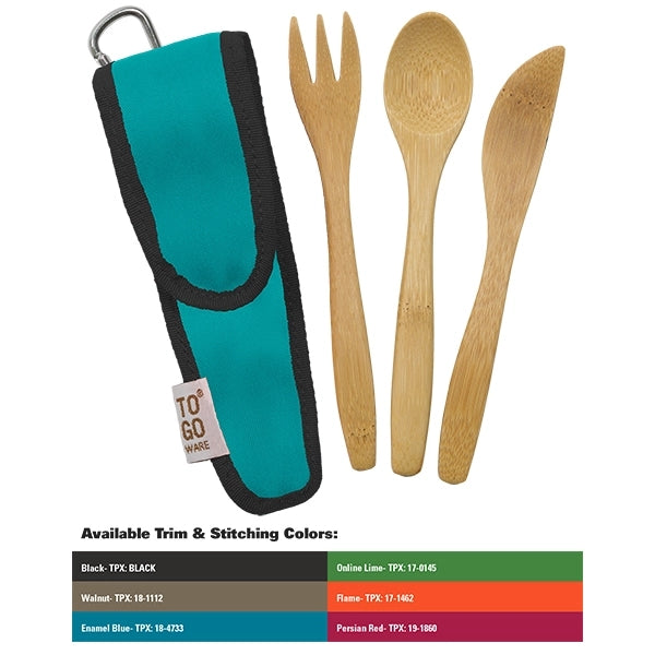 Kids Bamboo Utensil Set With PET Case Sleeve