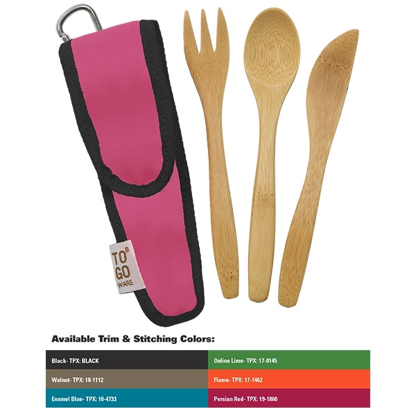 Kids Bamboo Utensil Set With PET Case Sleeve