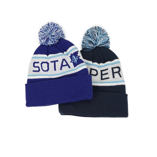 Acrylic Knit Beanie Cap with Cuff and Pompom