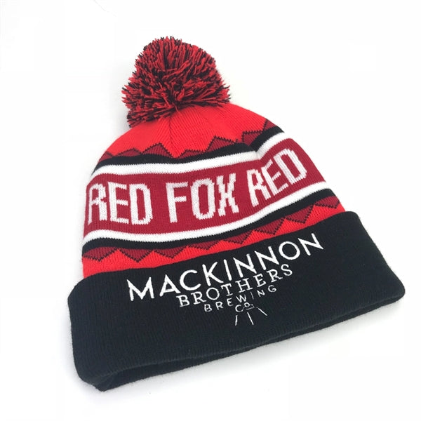 Acrylic Knit Beanie Cap with Cuff and Pompom