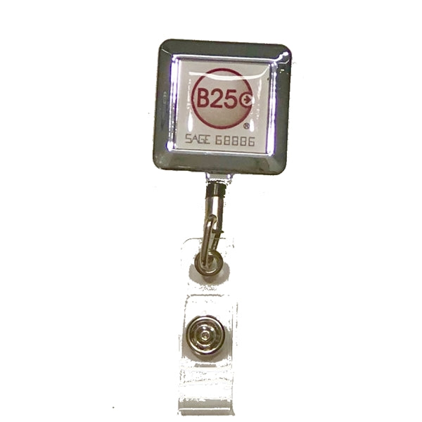 Square Metal Badge Reel with full color epoxy dome logo