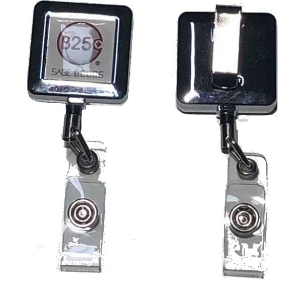 Square Metal Badge Reel with full color epoxy dome logo