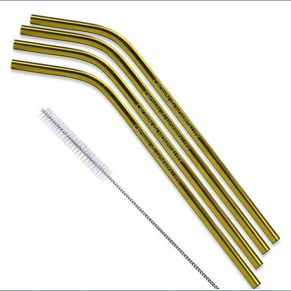Gold & Copper Stainless Steel Bent Straw 4 pc Set