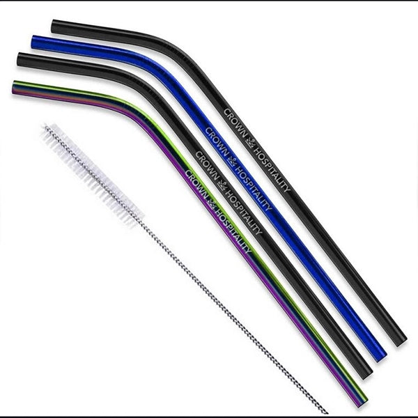 Blue & Black Stainless Steel Bent Straw 4 pc Set